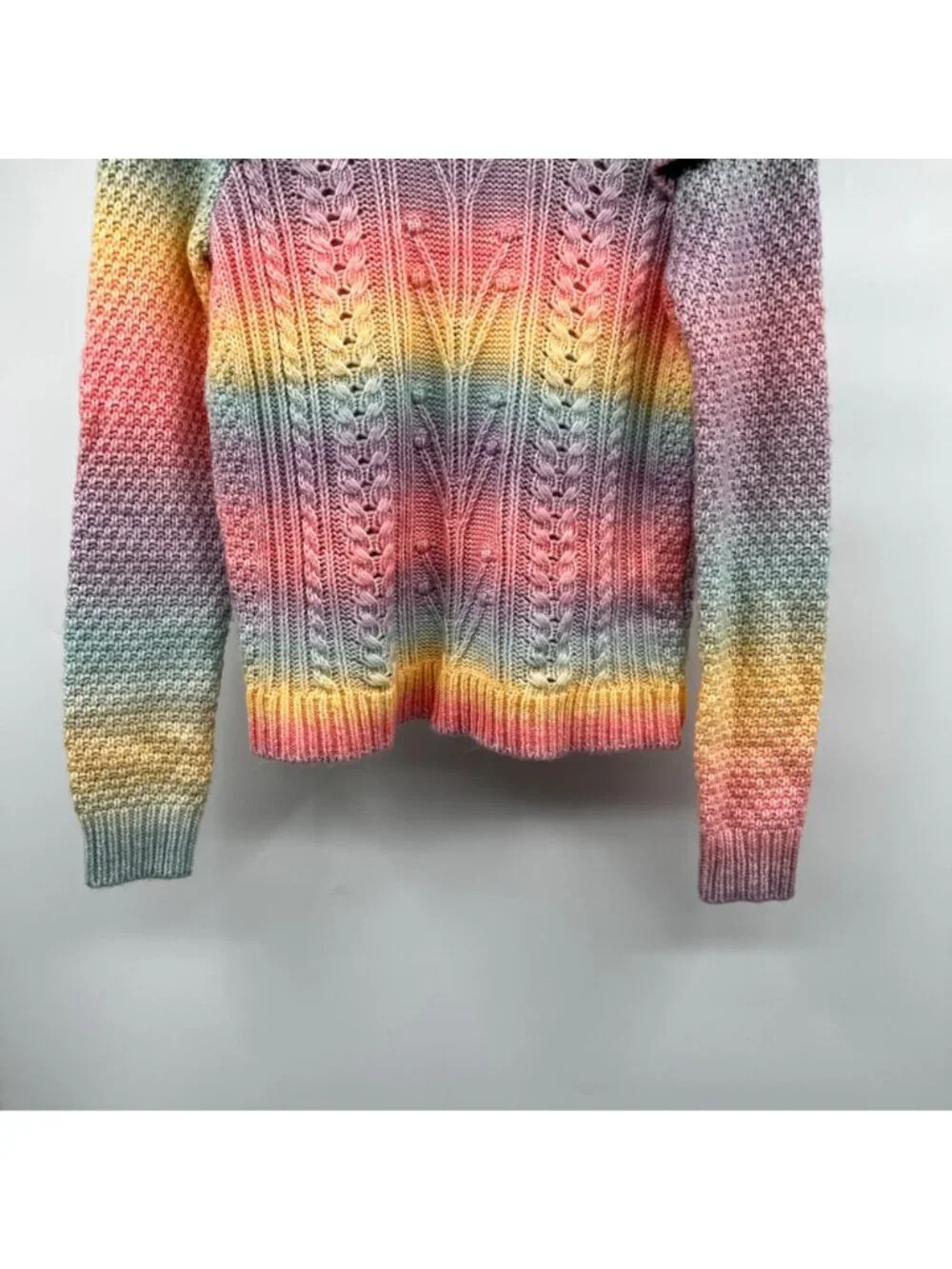 Loft Womens Rainbow Knit Sweater Long Sleeve Ruffle Shoulder Size Small